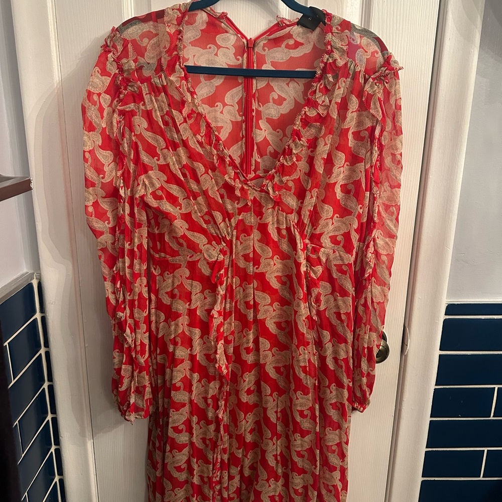 The Kooples Long Sleeve Red and Cream Women's Dress